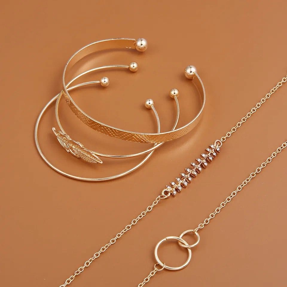 5 Pcs Gold Leaf Bracelet, Twist Chain Bracelet for Women, Multilayer Gold Color Bracelet, Adjustable Open Bracelet 5 Pcs Gold Leaf Bracelet, Twist Chain Bracelet for Women, Multilayer Gold Color Bracelet, Adjustable Open Bracelet